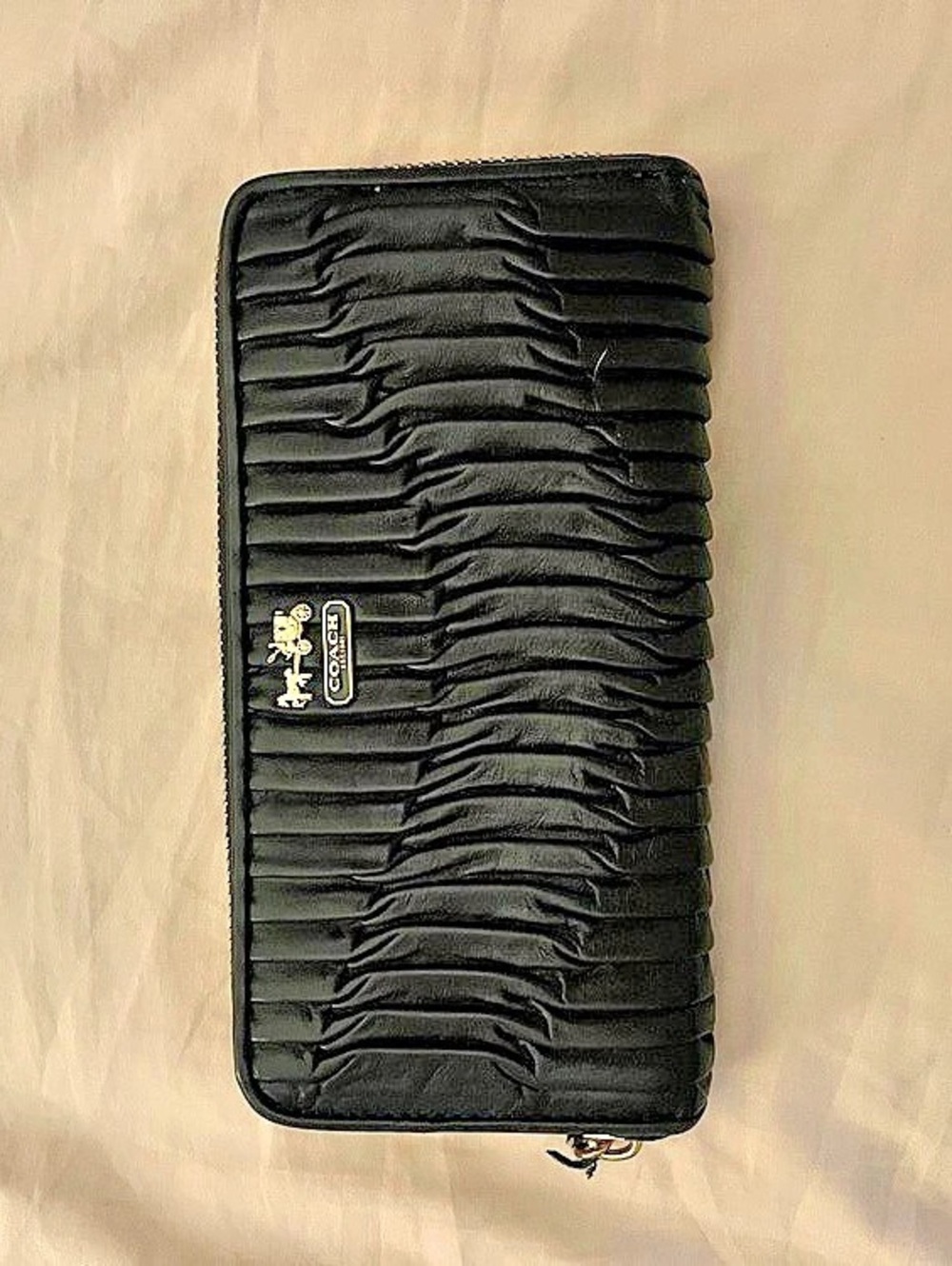 Coach Accordion Zip Around Wallet Black